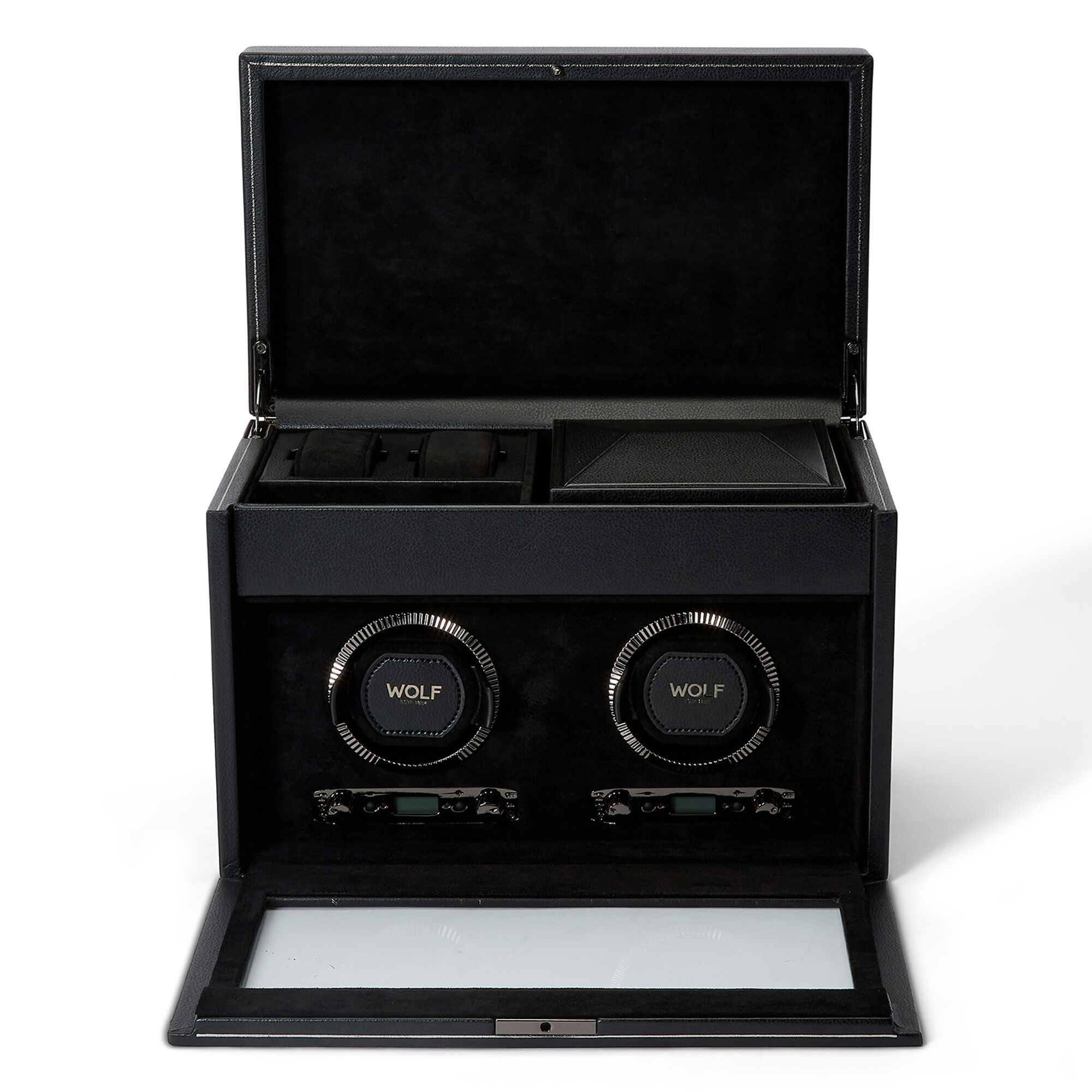 British Racing Black 2 Piece Watch Winder with Storage WOLF 792202